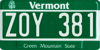 VT license plate ZOY381