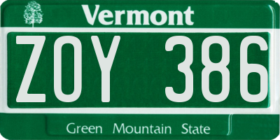 VT license plate ZOY386