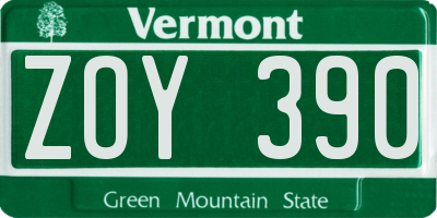 VT license plate ZOY390