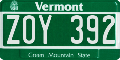 VT license plate ZOY392