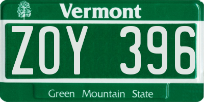 VT license plate ZOY396