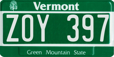 VT license plate ZOY397