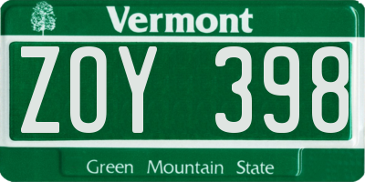 VT license plate ZOY398