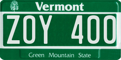 VT license plate ZOY400
