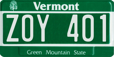 VT license plate ZOY401