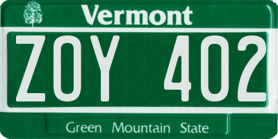VT license plate ZOY402