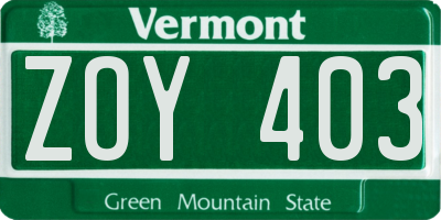 VT license plate ZOY403