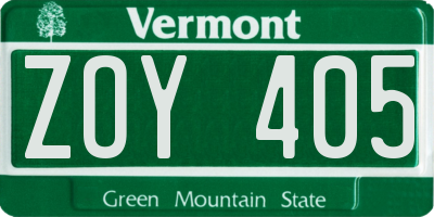 VT license plate ZOY405
