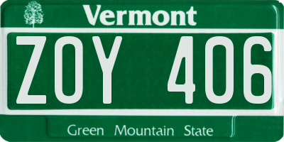 VT license plate ZOY406