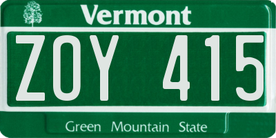 VT license plate ZOY415