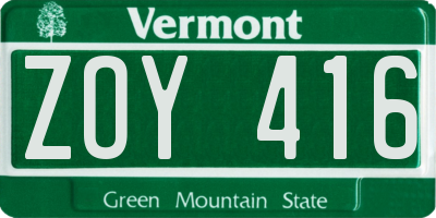VT license plate ZOY416