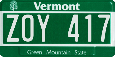 VT license plate ZOY417