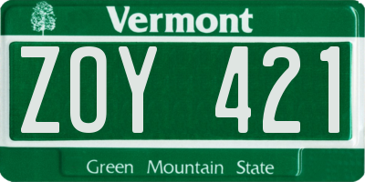 VT license plate ZOY421