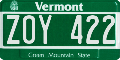VT license plate ZOY422