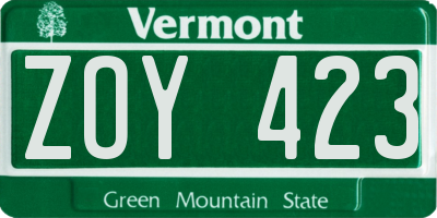 VT license plate ZOY423