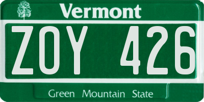 VT license plate ZOY426