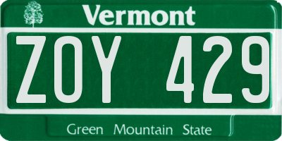 VT license plate ZOY429