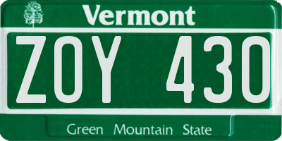 VT license plate ZOY430