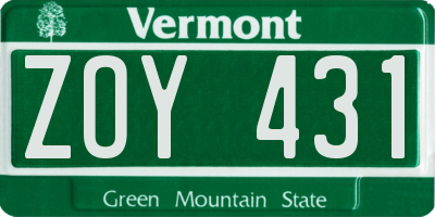VT license plate ZOY431