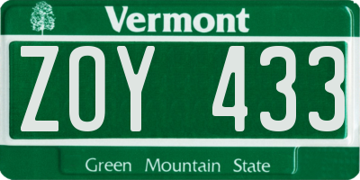 VT license plate ZOY433