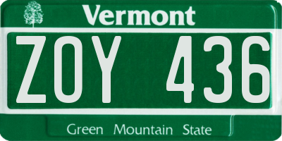 VT license plate ZOY436