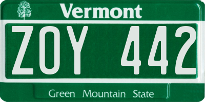 VT license plate ZOY442