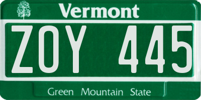 VT license plate ZOY445