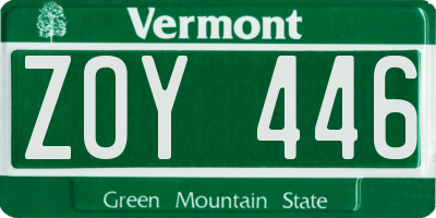 VT license plate ZOY446