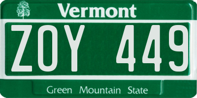 VT license plate ZOY449
