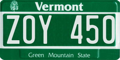 VT license plate ZOY450