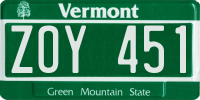 VT license plate ZOY451