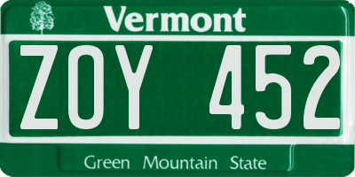 VT license plate ZOY452