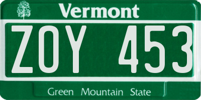 VT license plate ZOY453