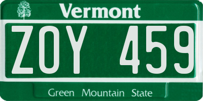 VT license plate ZOY459