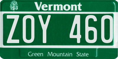 VT license plate ZOY460