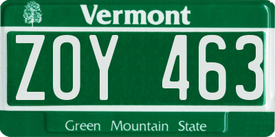 VT license plate ZOY463