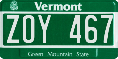 VT license plate ZOY467