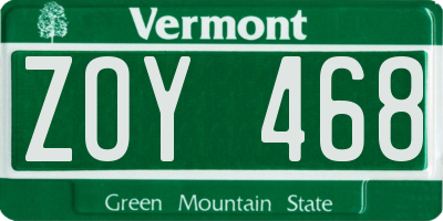 VT license plate ZOY468