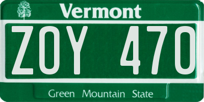 VT license plate ZOY470