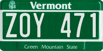 VT license plate ZOY471