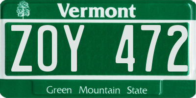 VT license plate ZOY472