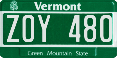VT license plate ZOY480