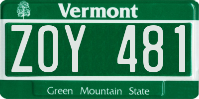 VT license plate ZOY481