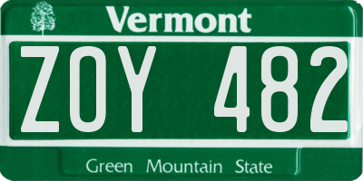 VT license plate ZOY482