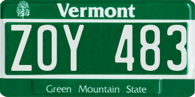 VT license plate ZOY483