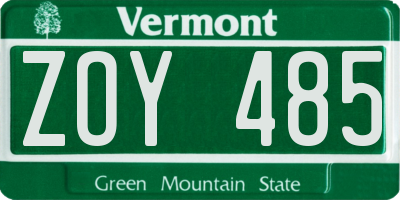 VT license plate ZOY485