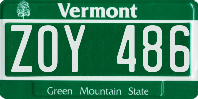 VT license plate ZOY486