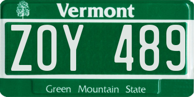 VT license plate ZOY489