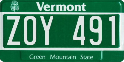 VT license plate ZOY491
