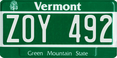 VT license plate ZOY492